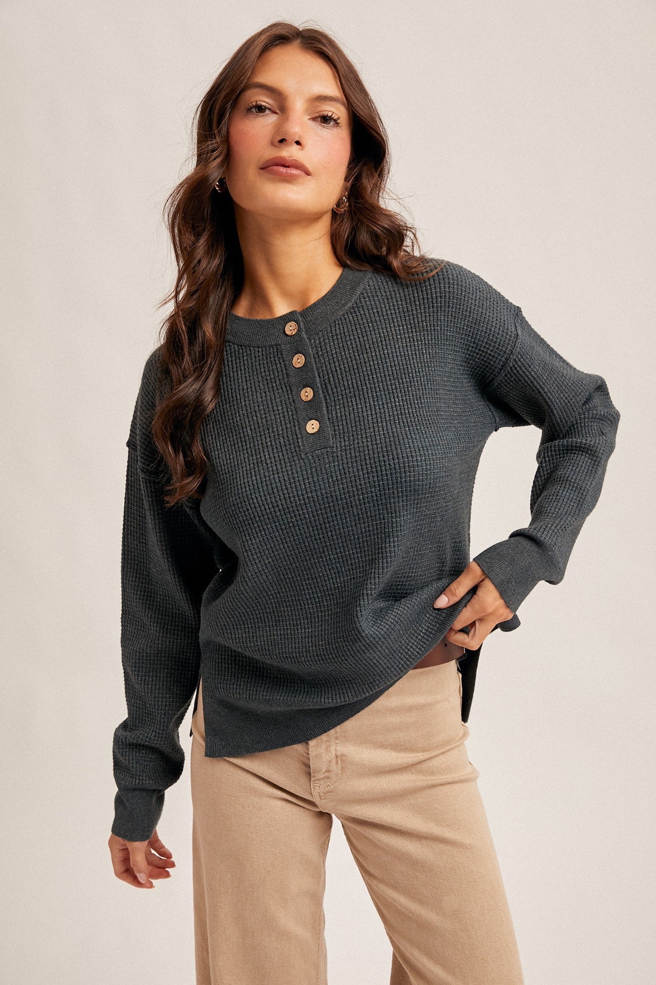 Waffle Knitted Teal Top
