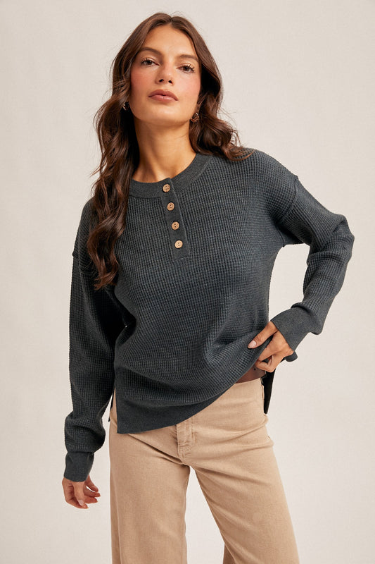 Waffle Knitted Teal Top