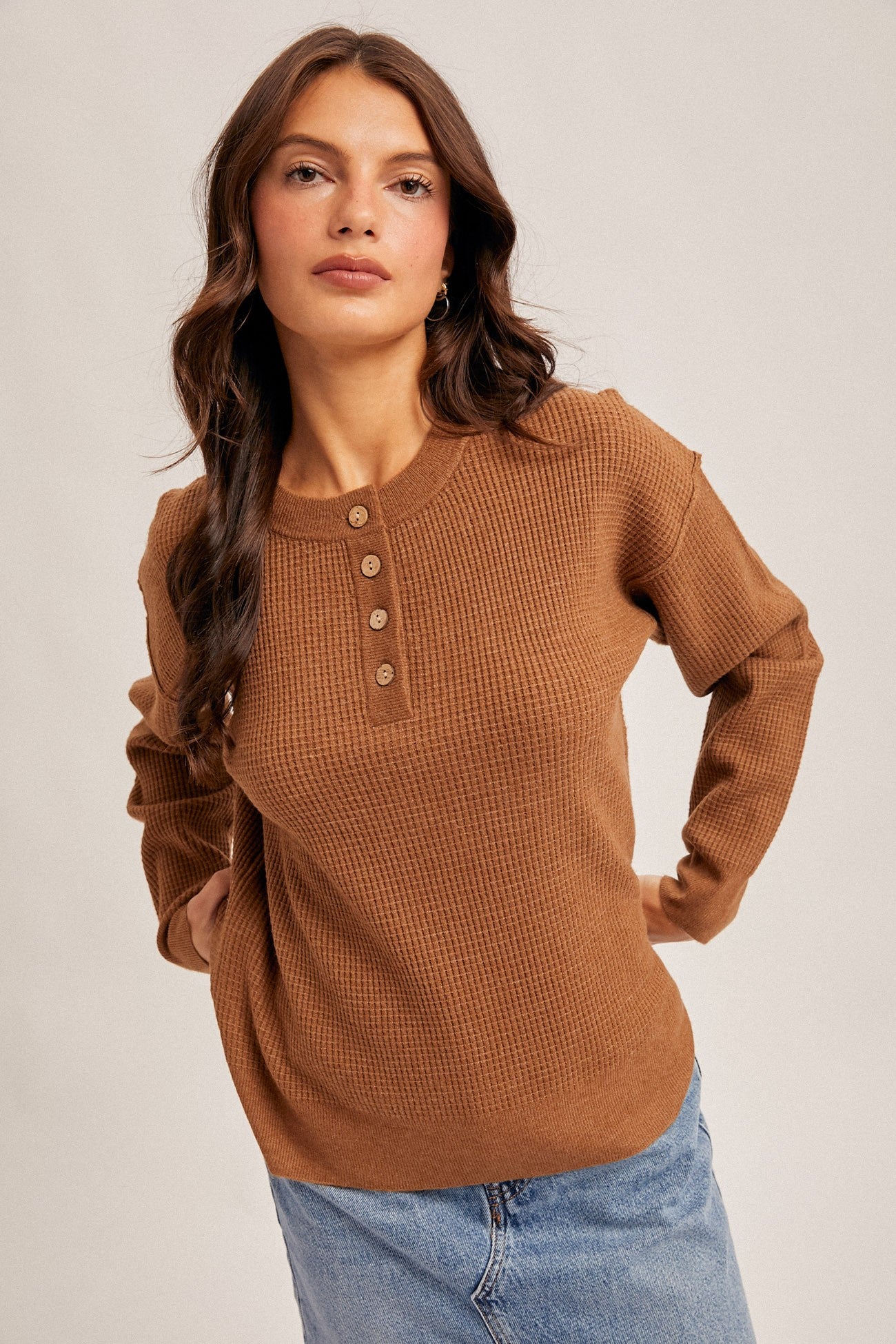 Waffle Knitted Brown Top