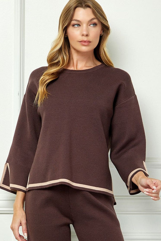 Chocolate Knit Contrast Top