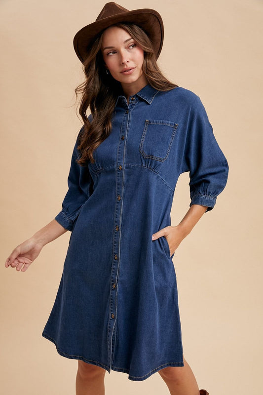 Dark Denim Long Sleeve Dress