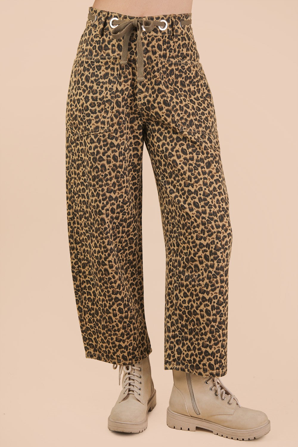 Leopard Tie Sting Barrel Pants