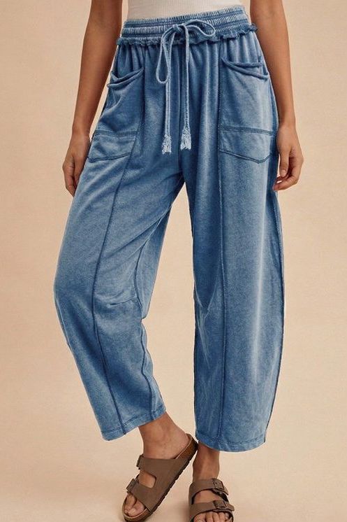 AP6612 Blue Mineral Wash Barrel Fit Utility Knit Pants