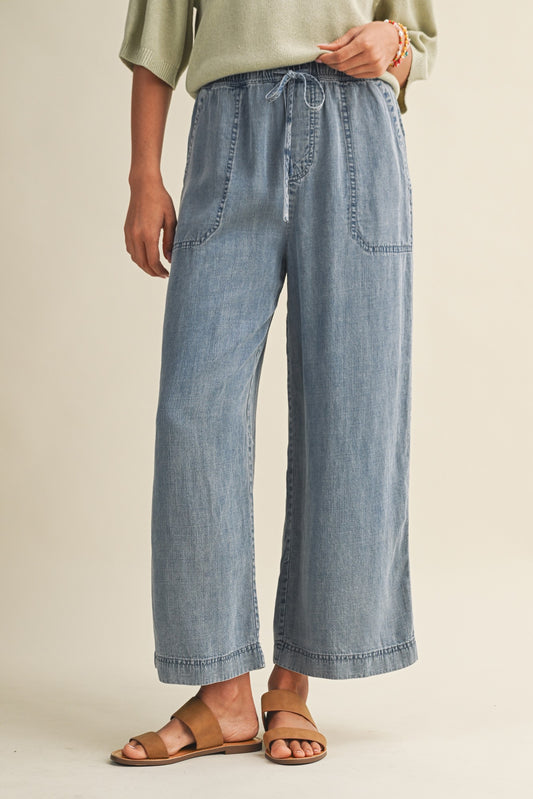 Tencel Cropped Straight Leg Denim Pants