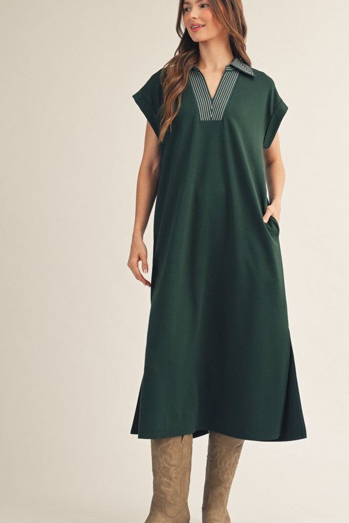 Hunter Green Side Slit Midi Dress