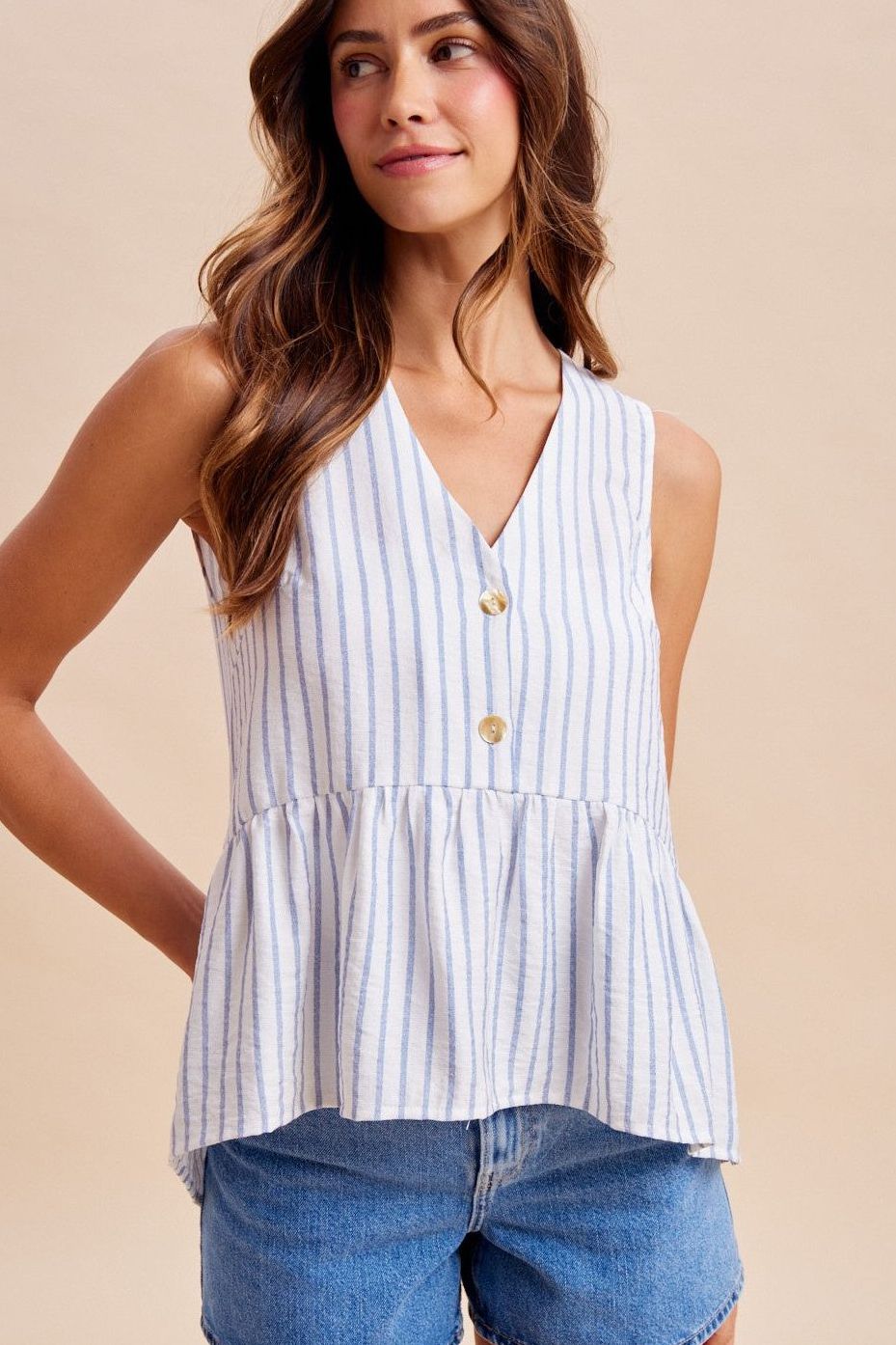 Light Blue Woven Peplum Top