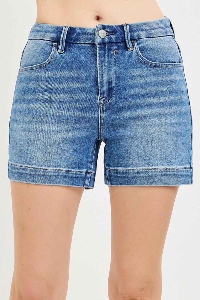 High Rise Cuffed Denim Shorts