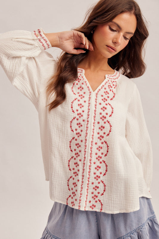 Floral Embroidered Cotton Blouse