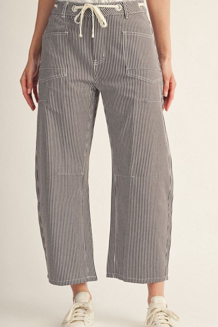 Drawstring Stripe Brown Barrel Jeans