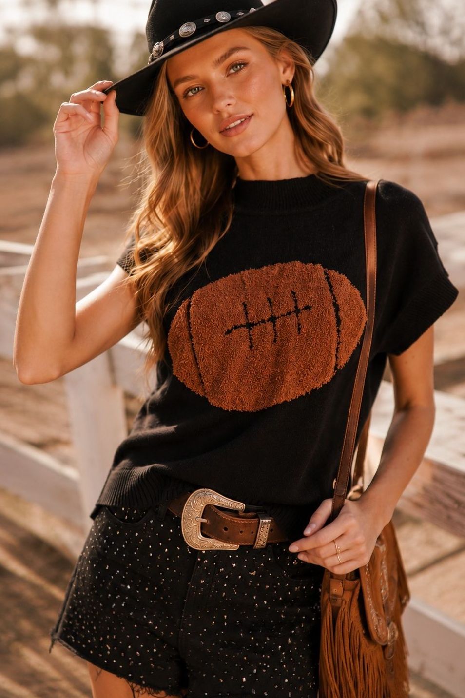 Black Football Mock Neck Top