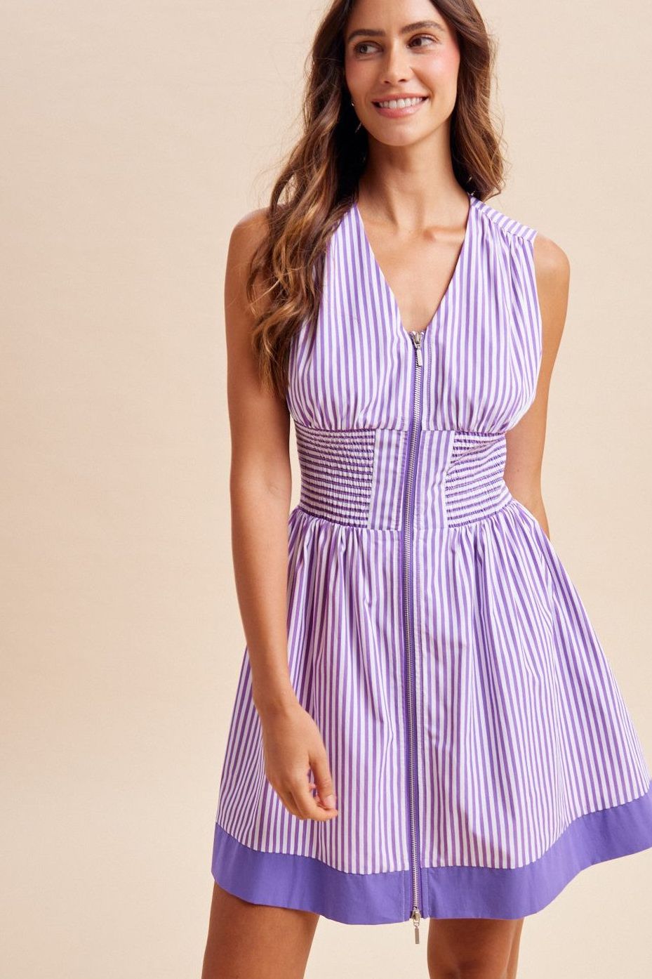 Game day Stripe Smocked Waist Mini Dress