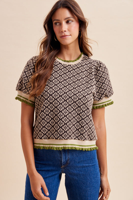 Chocolate Puff Sleeve Knit Top