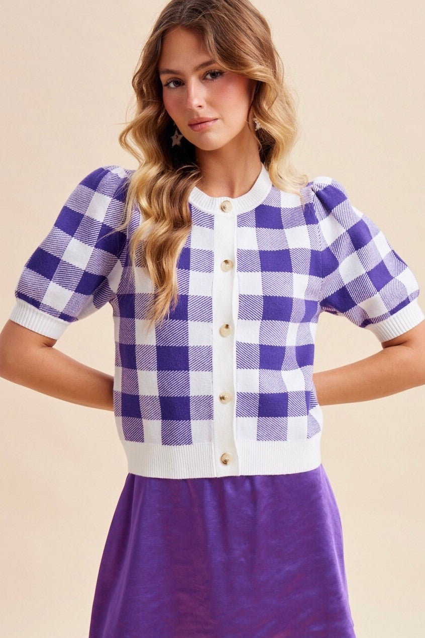Game day Gingham Button Down Sweater