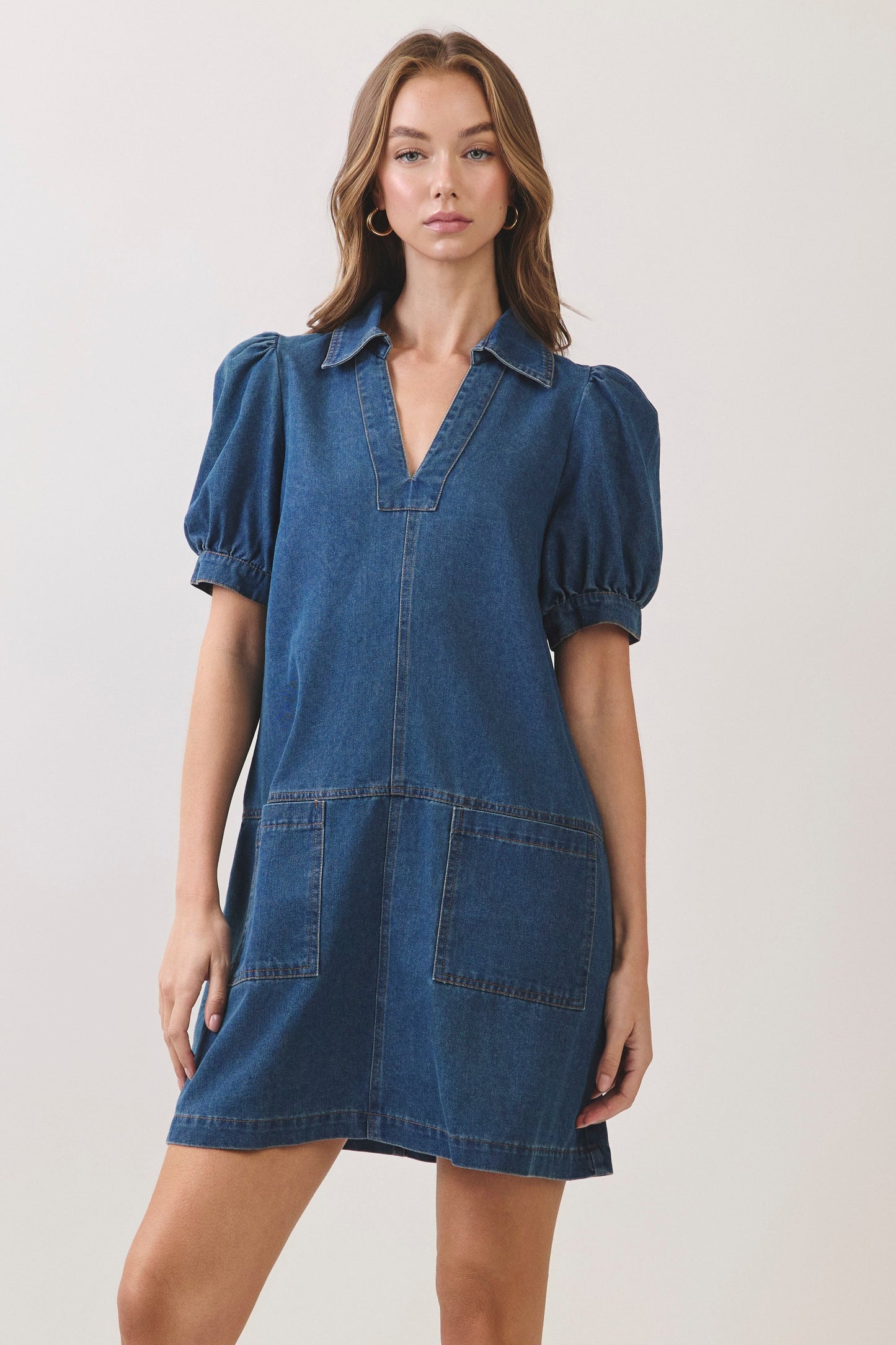 Puff Sleeve Denim Mini Dress