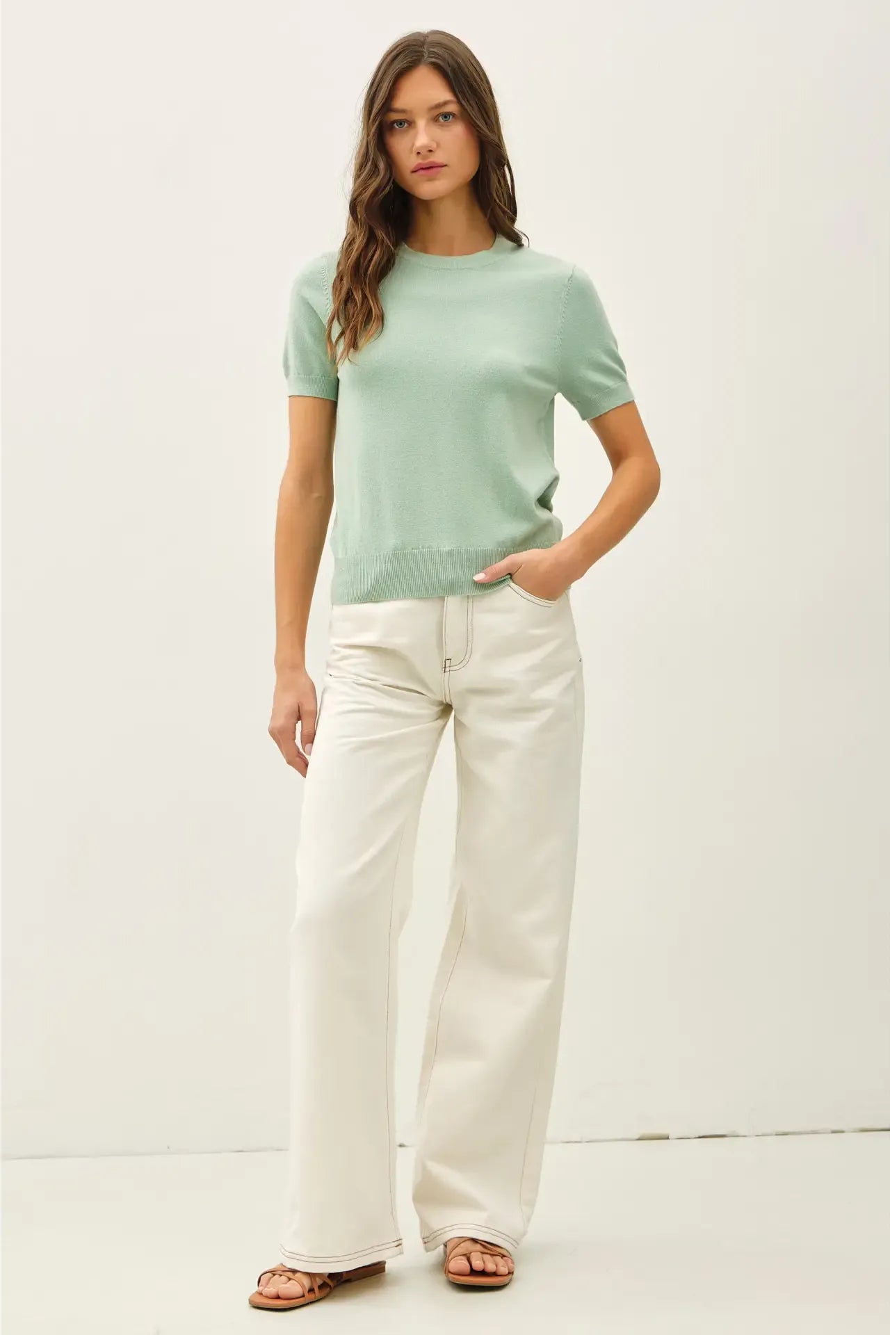 Short Sleeve Seafoam Knit Sweater