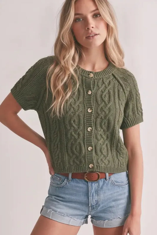 Cable Knit Button-Up Top
