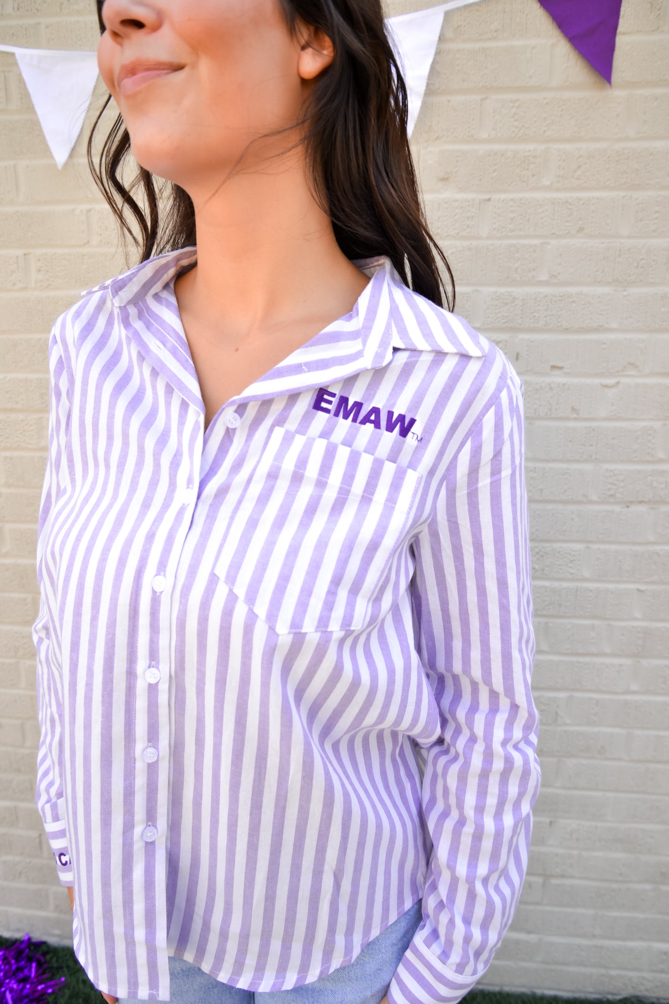 Striped Button Down Go Cats and Emaw Shirt