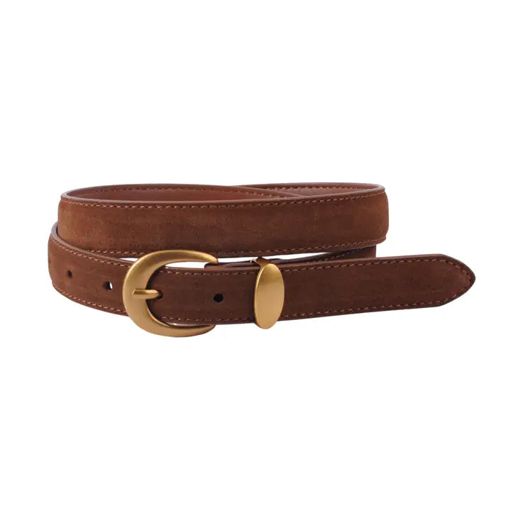 Suade Caramel Gold Buckle Belt