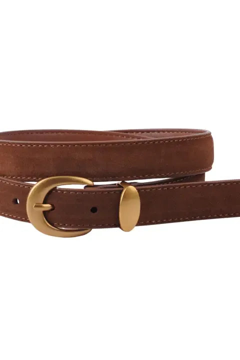 Suade Caramel Gold Buckle Belt