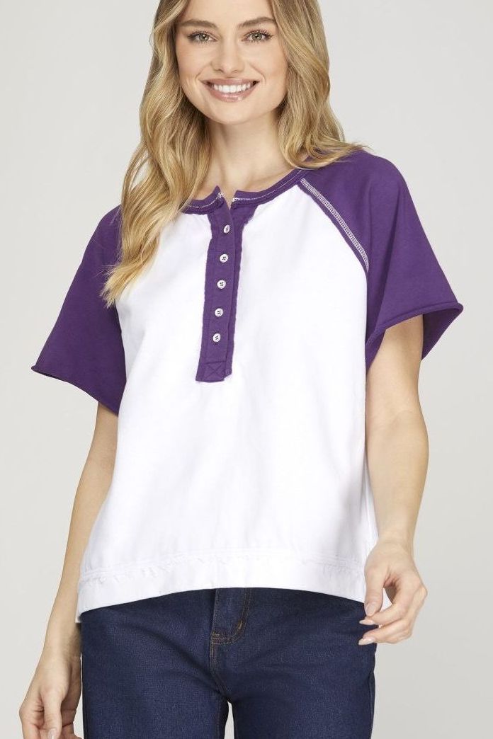 Game Day Color Block Henley Top