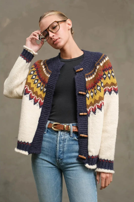 Nordic Pattern Toggle Knit Cardigan