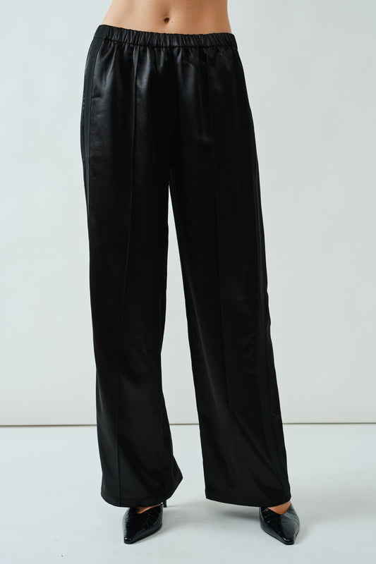 Comfy Black Satin Straight Leg Pants