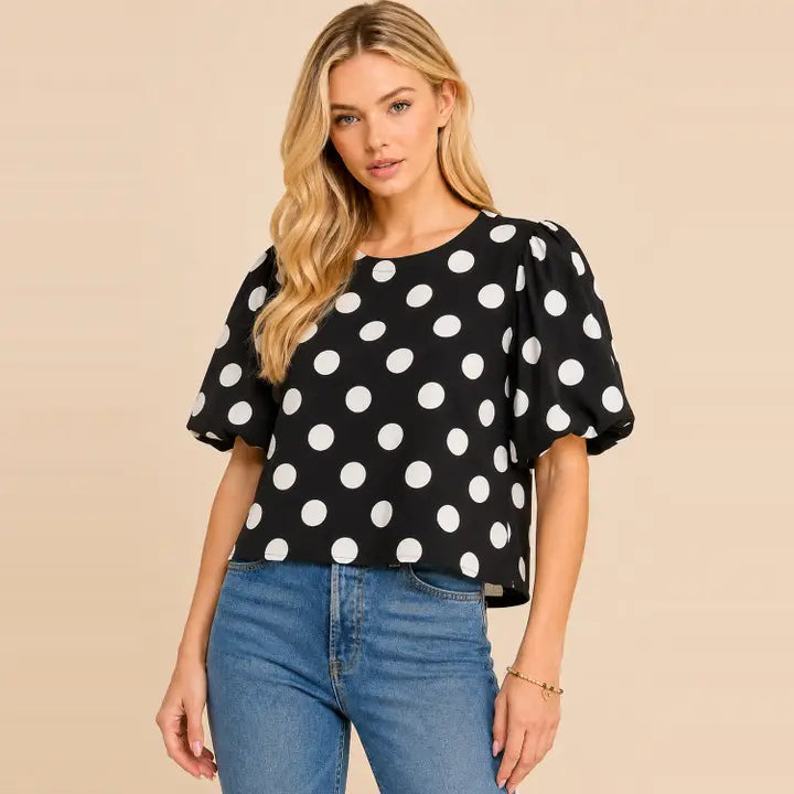 Classic Polka Dot Puff Blouse