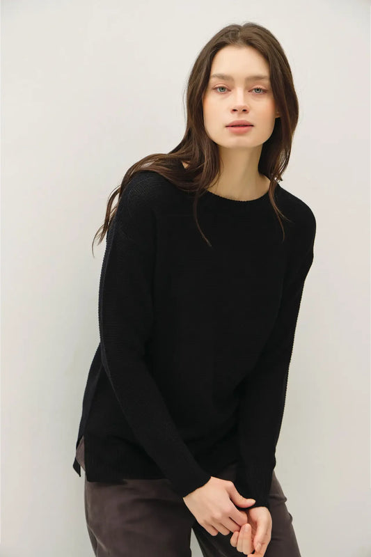 Black Round Neck Fitted Sweater