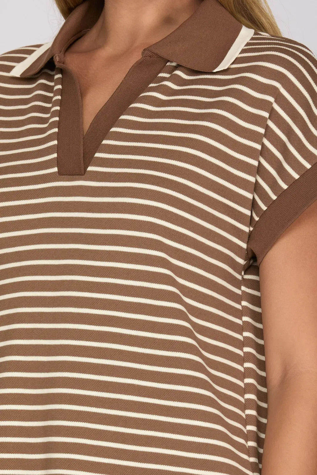 Collared Midi Brown Striped Pocket Dress