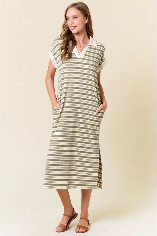 Sage and Ivory Striped Dress
