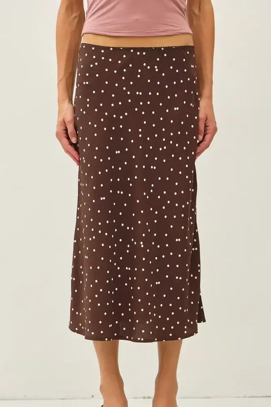 Chocolate Polka Dot Midi Skirt