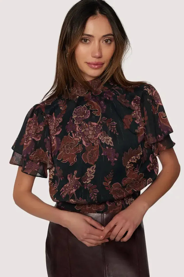 High Neck Fall Floral Top