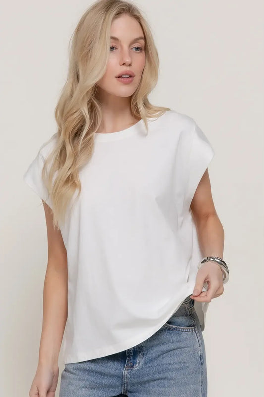 Ivory Round Neck Sleeveless Tee