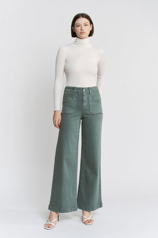 Mica High Rise Wide Leg Olive Jeans