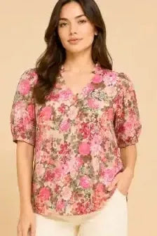 Floral Puff Sleeve Lightweight Blouse