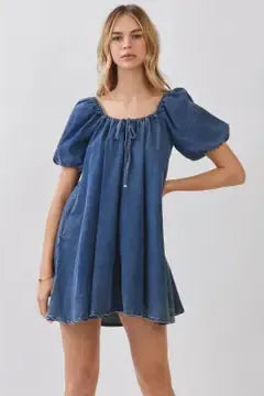 Mini Denim Puff Sleeve Dress