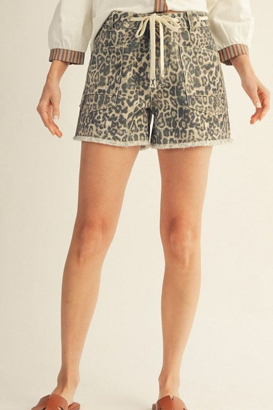 Waist Tie Leopard Print Drawstring Shorts
