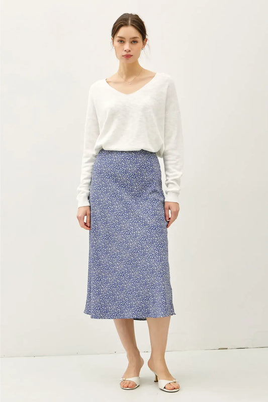 Printed Midi Skirt Elastic Skirt