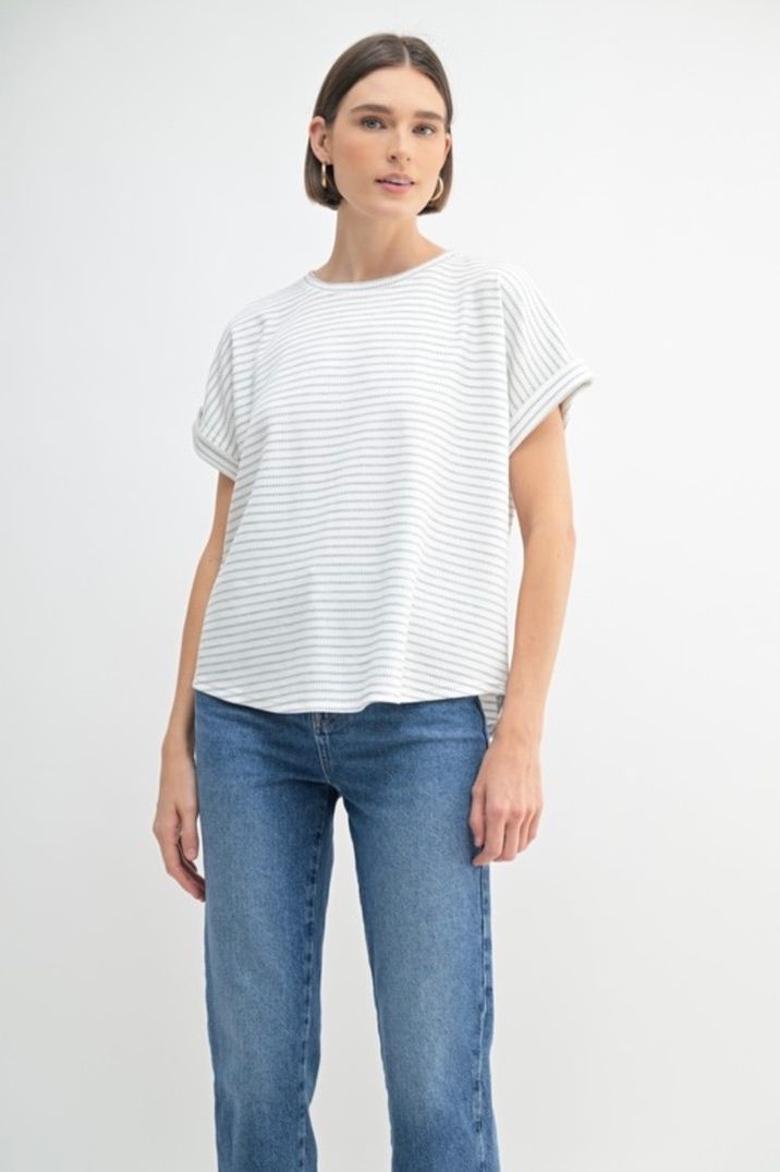 Heather Grey Textured Stripe Top