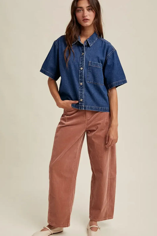 Boxy Denim Button Up Shirt