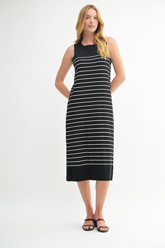 Round Neck Stripe Sleeveless Midi Dress