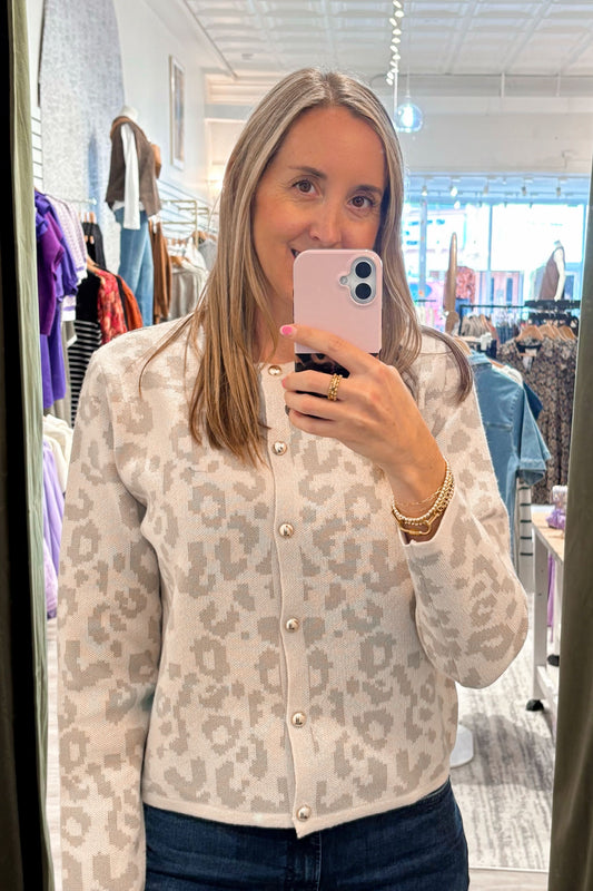 Taupe Leopard Button-Up Cardigan