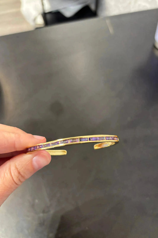 Gold Bangle with Purple Diamond Detail