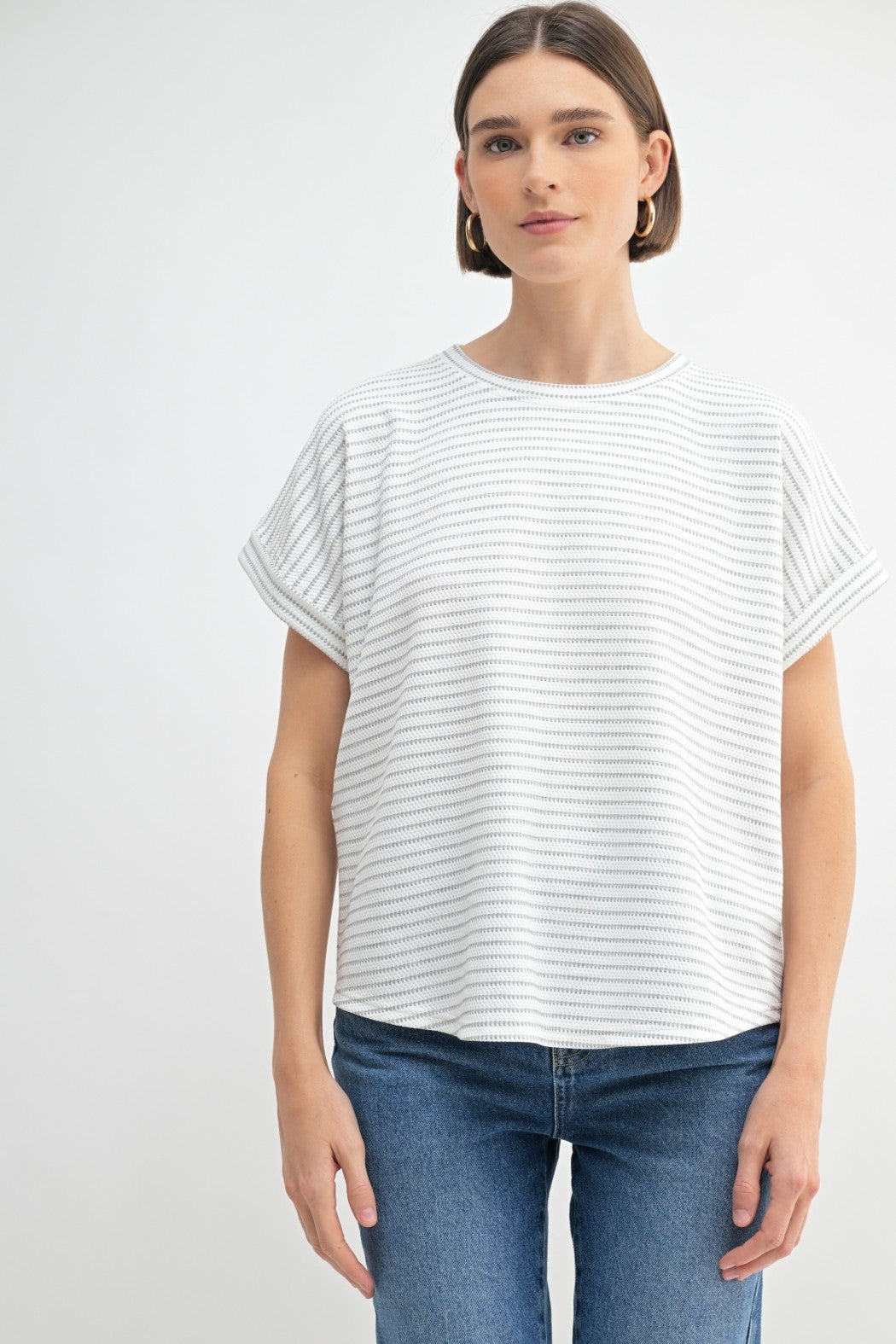 Texture Stripe Sleeve Knit Top