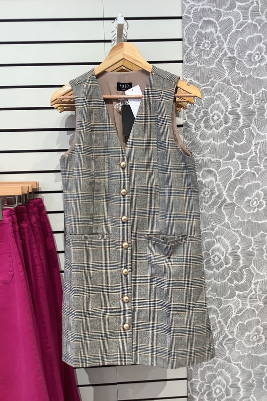 Plaid Button Down Vest Dress