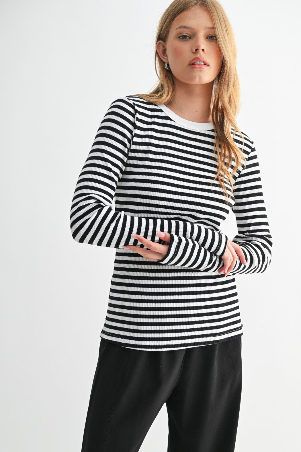 Striped Long Sleeve Knitted Top