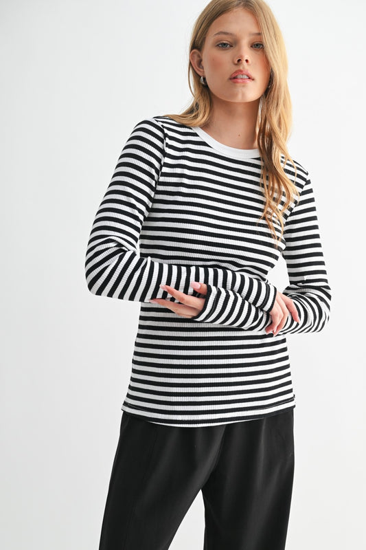 Striped Long Sleeve Knitted Top