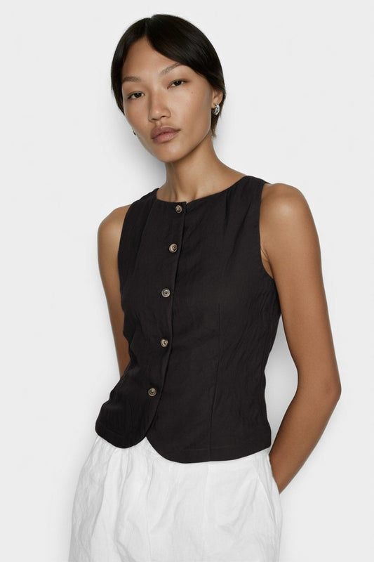 Sleeveless Woven Black Vest