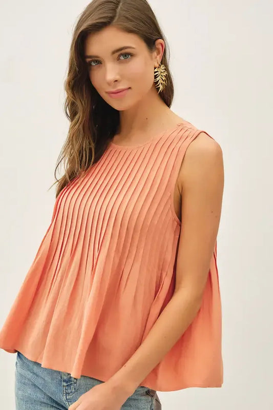 Linen Blend Pleated Babydoll Top