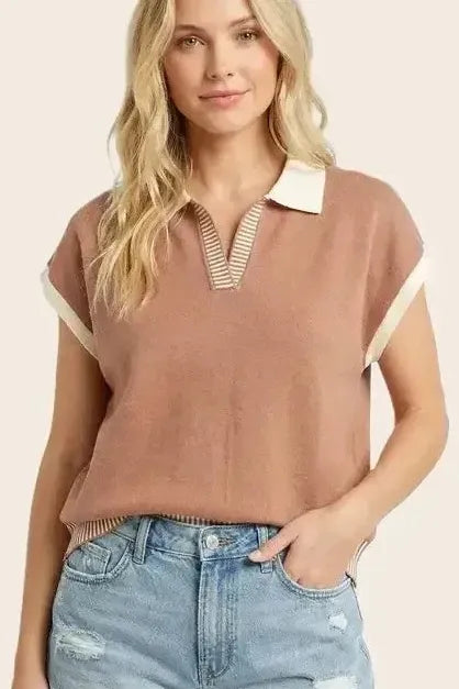 Rust Collared Short Sleeve Sweater